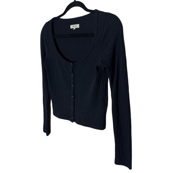 Madewell Ribbed Cardigan Crop Tee - Black Size S - Picture 4 of 6